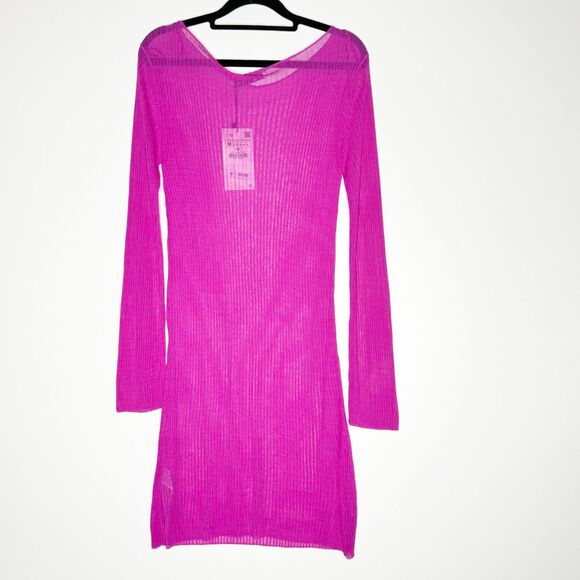 NEW Zara Rib Knit Semi Sheer Swimsuit Coverup Dress Women's Size Medium - Picture 2 of 8
